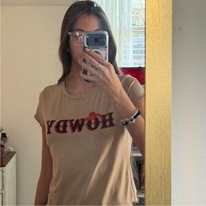 Tan Graphic Tee with 'Howdy' Print